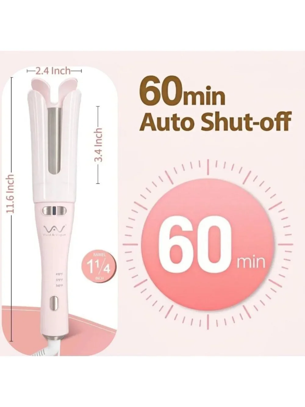 Automatic Curling Iron 1.25” Rotating Curler for Long Hair, Dual Voltage, 3 Heat